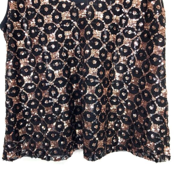 Shyanne Black Golden Bronze Sequin Diamond Pattern Sparkle Tank Top NEW - Picture 11 of 16